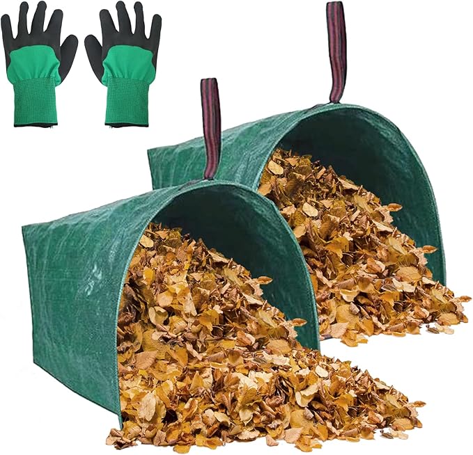 Reusable Yard Waste Bags, 40 Gallon Dustpan-Type Garden Bag 2 Pack, Heavy Duty Garden Bags for Lawn Maintenance & Outdoor Recycling,Garden Waste Container for Clean Up Outdoor Debris