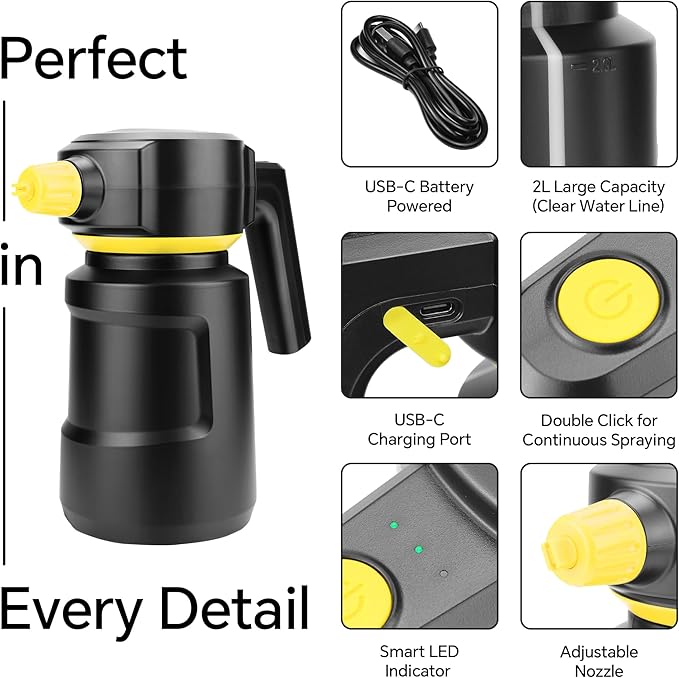 Electric Car Foam Sprayer 2L Cannon Sprayer Cordless Battery Powered Foam Gun Car Wash Sprayer 4500Mah USB C Recahgeable Sprayer