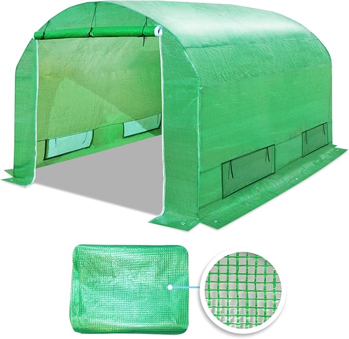 YardGrow Greenhouse Replacement Cover Larger Walk in Outdoor Plant Gardening Greenhouse (Frame Does NOT Included) (Green, 10'x7'x6')