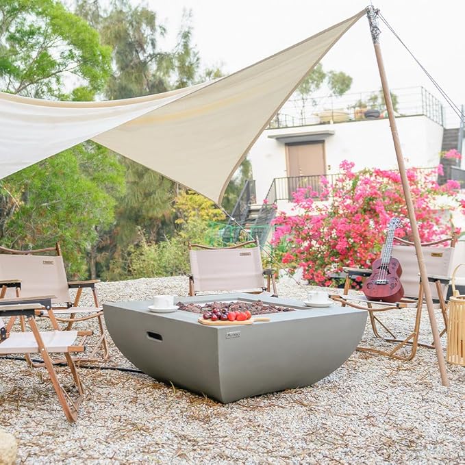 Westport Concrete Fire Pit 34" x 34" Outdoor Patio Firepit Includes Lava Rocks Modern Fire Pits & Outdoor Fireplaces for Garden, Deck, Indoor & Outdoor Heating