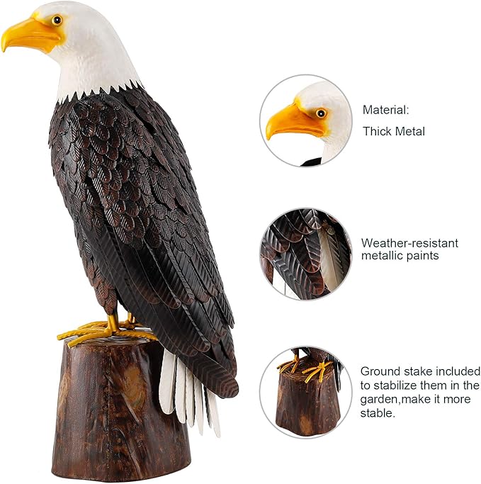 chisheen Bald Eagle Outdoor Metal Yard Art Statue and Sculpture for Garden Lawn Patio Living Room Decoration