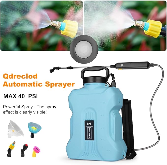 Battery Powered Sprayer 2.1 Gallon, Backpack Sprayer with Retractable Wand & 3 Mist Nozzles & USB Rechargeable Handle, Water Spray Pump Sprayers for Planting Lawn Yard Garden (Blue, 3.2 Gallon)
