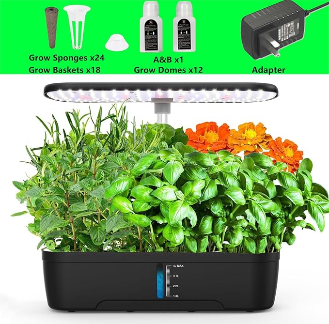 Hydroponics Growing System, Indoor Herb Garden, 12 Pods Hydroponics Growing System, Herb Garden Kit Indoor Gardening System with Grow Light, Automatic Timer, Height Adjustable, Home Kitchen Gift