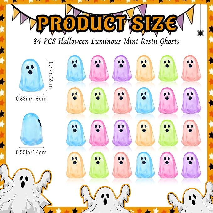 84 Pcs Halloween Luminous Mini Resin Ghost Figures Glow in The Dark Tiny Little Ghost Statue Miniature Figurines for Halloween Crafts Vase Filler Micro Landscape Fairy Garden Party Decor