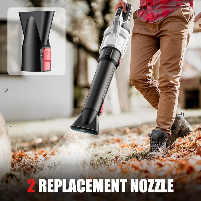 Leaf Blower,Powerful Electric Leaf Blower Cordless,650CFM/170MPH,4 Speed Modes,with 2 * 5.0Ah 21V Batteries and Charger,2*Replacement Nozzle for Lawn Care, Blowing Leaves, Dust, Snow, Gravel Patio