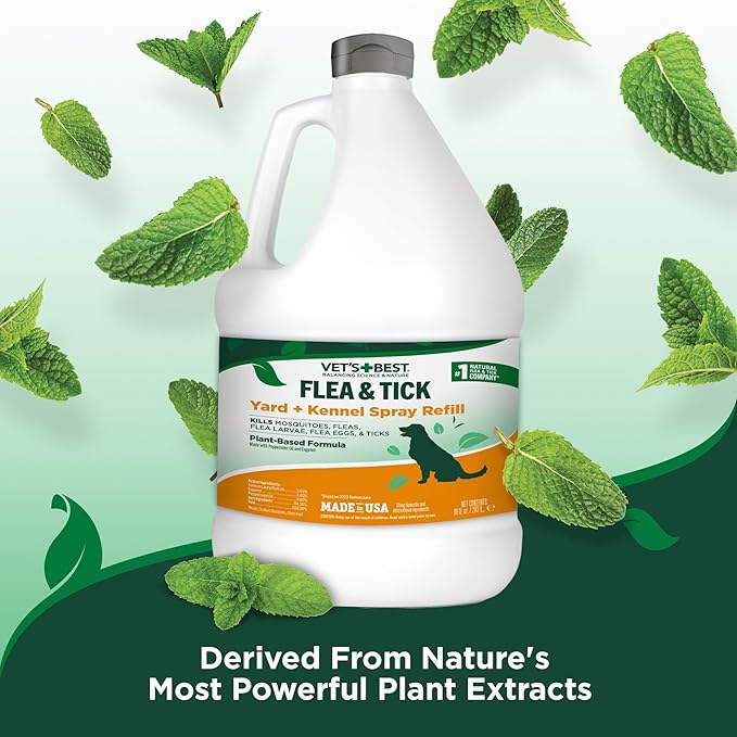 Vet’s Best Flea and Tick Yard and Kennel Spray – Natural Yard Treatment for Fleas, Ticks and Mosquitoes – Plant and Pet Safe Outdoor Spray with Certified Natural Oils – Made in USA – 96 oz Refill