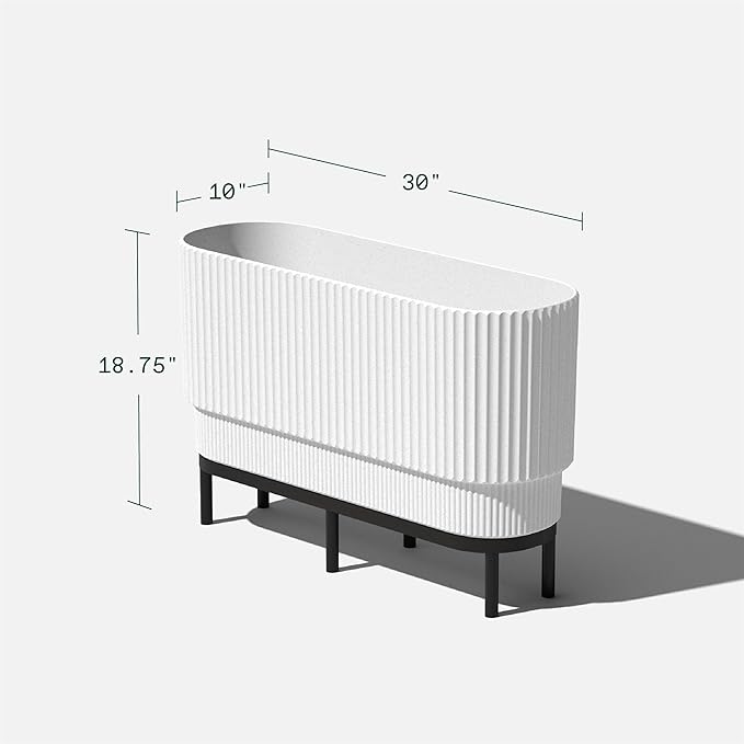 Veradek Demi Series Raised Long Planter for Indoor/Outdoor Use | Made from Plastic & Stone w/Wooden Stand | Modern Patio Décor for Flowers/Shrubs