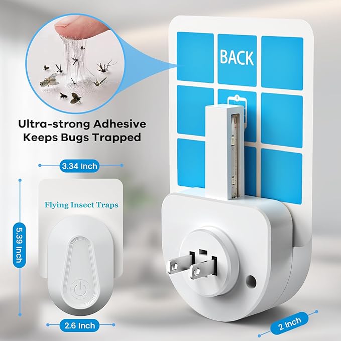 Indoor Fly Trap Plug-in Insect Traps 2 Devices with 6 Refills Fruit Fly Traps for Indoors Gnat Killer for House Flies, Flying Bugs, Moths, Mosquitoes (2 Device 6 Refills)