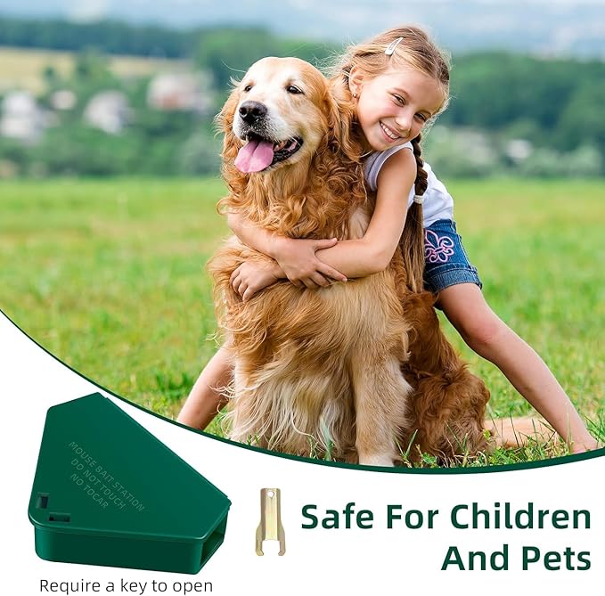 Mouse Bait Station with Keys Indoor Outdoor for Rats Mice Rodents, Reusable Mouse Poisoning Bait Blocks, Friendly for Children & Pets (16, Green 1)