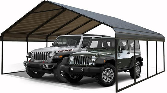 RV Metal 20x20FT Carport Canopy Heavy Duty Black Carports Kits for Garage,Aluminum Car Ports with Steel Shelter Frame Cover for 2 Car or Boats