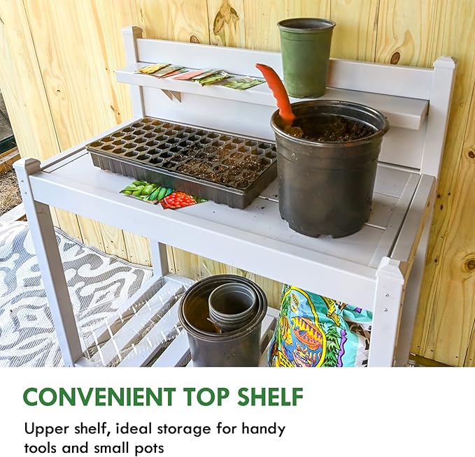 EAGLE PEAK Outdoor Indoor Maintenance Free Vinyl Garden Potting Bench, Waterproof Potting Table with Open Shelf, Lower Storage, 40inx21.6inx43.9in, Gray