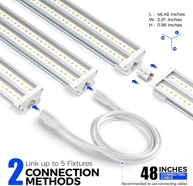 Barrina TX-S60 4FT Grow Light for Indoor Plants, 240W(4 x 60W, 1680W Equivalent), High PPFD, Full Spectrum with 660nm Red LEDs, Mechanical Timer, Linkable, Hanging Plant Light for Seedling, 4 Packs
