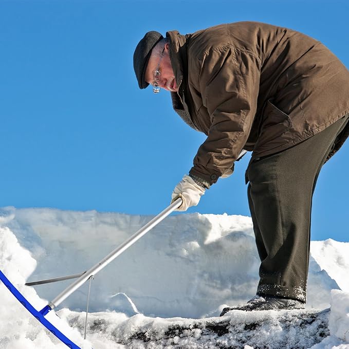 Gisafai Snow Roof Rake Snow Removal Tool with 5 Section Tubes 25 Inch Blade Adjustable 4.8-20 ft Reach Aluminum Shovel Rugged Slide for Single Cabins Car Roof(Dark Blue)