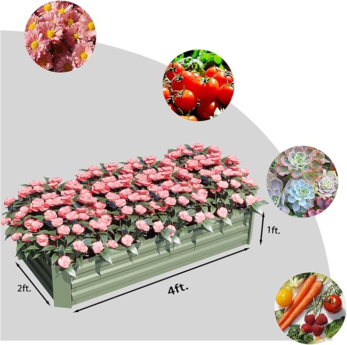 Aoodor 4 x 2 x 1 ft Raised Garden Bed for Patio Garden Lawn, Bed Only, Set of 2