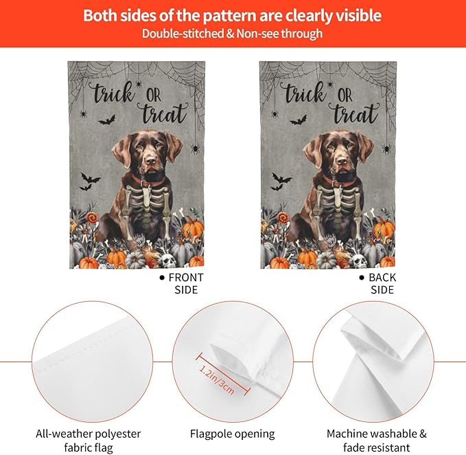 Halloween Labrador Chocolate Dog Bat Pumpkin Garden Flag Welcome Party Outdoor Outside Decorations Picks Home House Garden Yard Decor 12x18 Inch