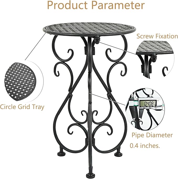 Metal Plant Stand, Heavy Duty Flower Pot Stand 17" Tall, Single Planter Holder for Indoor, Outdoor, Garden, Patio, Porch, Balcony, Home Decor, Black(1 Pack)