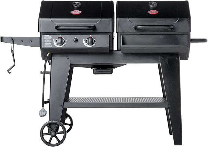 Char-Griller Flex Fuel Plus 3 in 1 Gas and Charcoal Grill Griddle and Smoker Combo 30000 BTUs Outdoor BBQ with Flat Top Griddle Insert Dual Fuel Backyard Grill Station, CG30281224