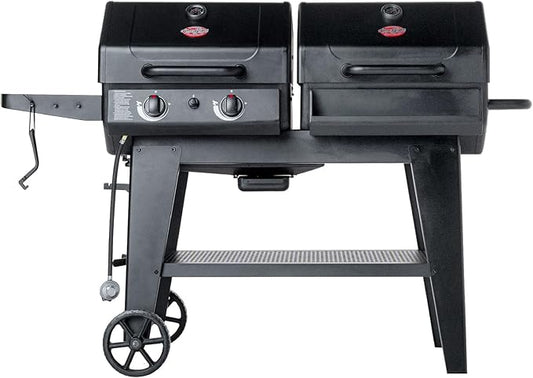 Char-Griller Flex Fuel Plus 3 in 1 Gas and Charcoal Grill Griddle and Smoker Combo 30000 BTUs Outdoor BBQ with Flat Top Griddle Insert Dual Fuel Backyard Grill Station, CG30281224
