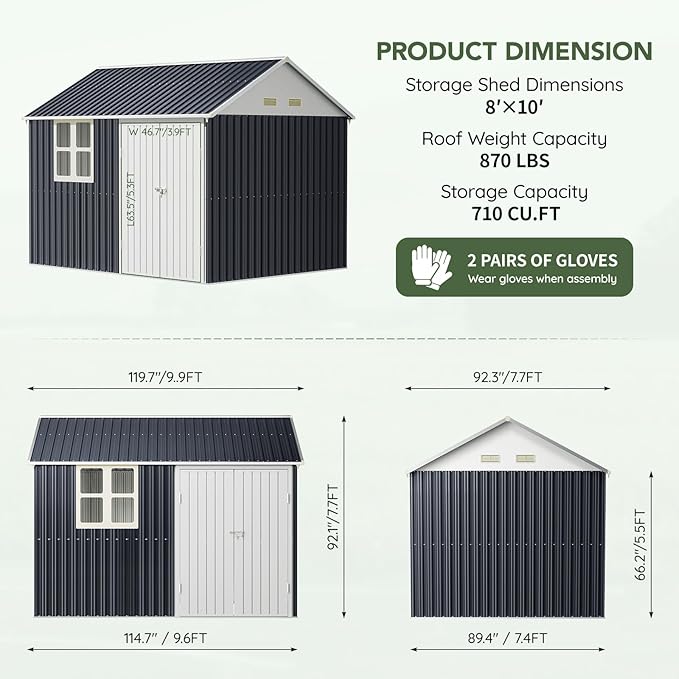 8x10 FT Outdoor Metal Storage Shed, Single Door, 1 Clear Window, Tool Shed for Garden, Patio, Backyard