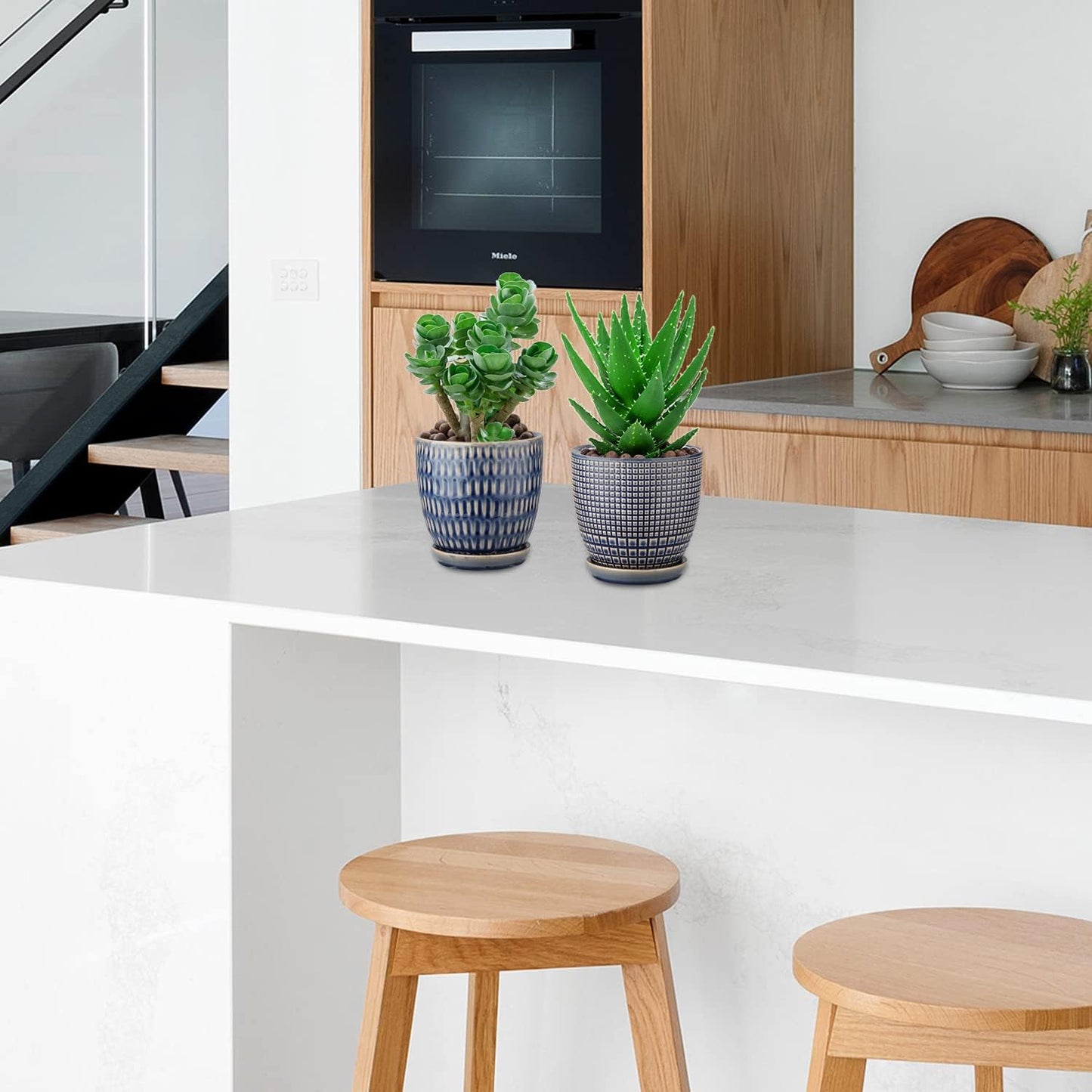 Oairse 4 inches Ceramic Planter Pots 3 Set of Small Round Flower Pots with Drainage Hole and Ceramic Tray for Succulents Cactus Indoor Outdoor Garden Home Windowsill