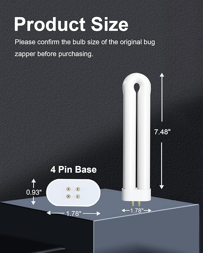 Shootingstar Bug Zapper Replacement Light Bulb for 15W Insect Attracting Lamp with 4-Pin Base, Ful 15W-BL U Shaped Twin Tube Bulb for Outdoor Mosquito Zapper, 4 Pack