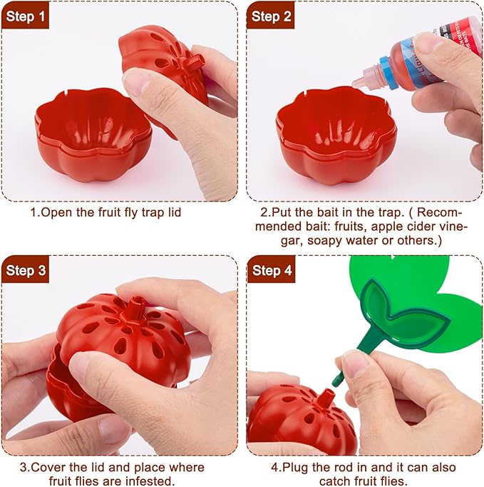 4 Pack Fruit Fly Trap, Fly Traps for Indoor/Home, Reusable Fungus Gnat Trap Killer Catcher, Fly Traps for Bugs/Mosquitoes/Gnats, 2 Bait + 16 Sticky Pads