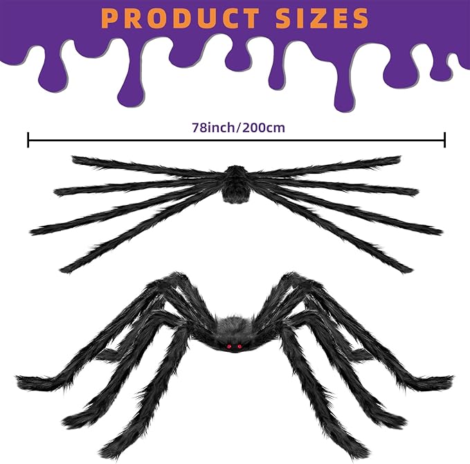 Halloween Decorations Outdoor and Indoor,2pcs 78" Giant Spider Decorations,Scary Large Spider Props for Yard Lawn,Halloween Party Decorations,Haunted House Decor,Black