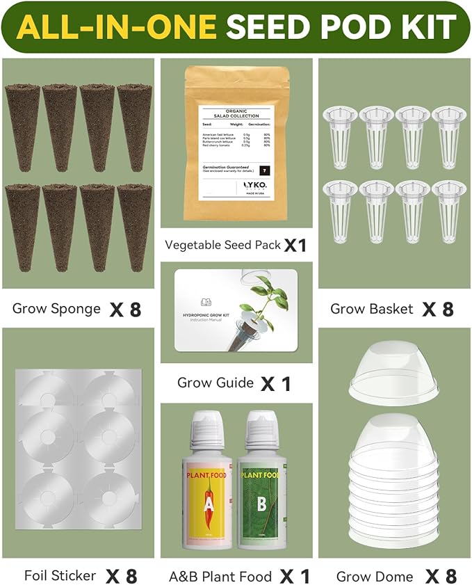 Vegetable Salad Green Seed Pod Kit for Aerogarden, Ahopegarden Hydroponics Growing System Indoor Garden, Include American Fast Lettuce, Green Pepper, Cucumber, Parsley, 16 Pods, 500+ Seeds