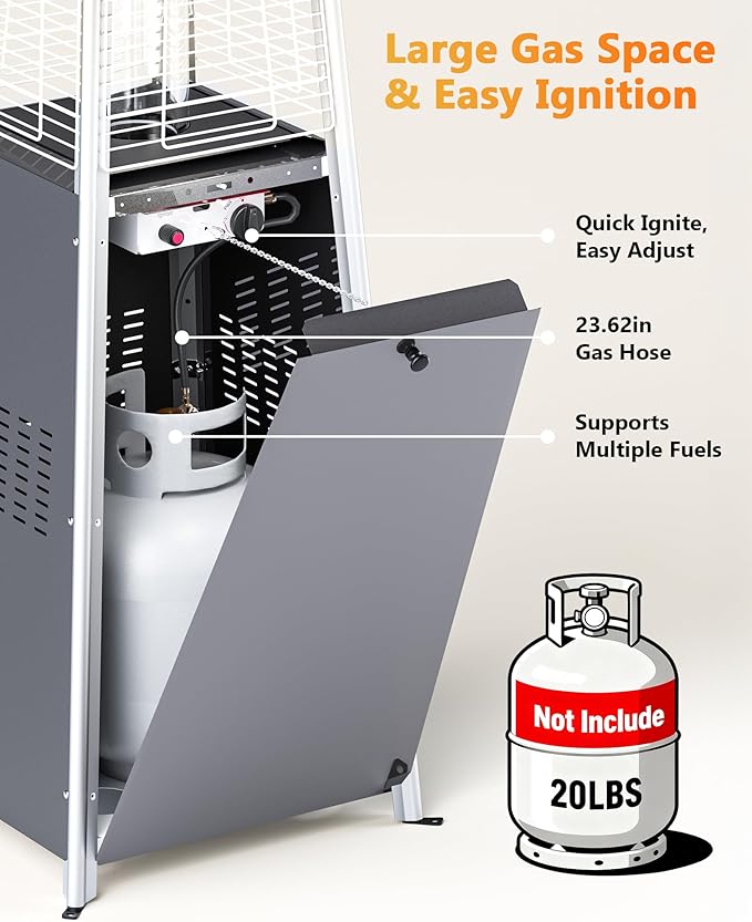 Pyramid Patio Heater for Large Area, 48,000 BTU Rapid Heating Outdoor Propane Heater With Wheels and Weatherproof Cover, Triple Protection System for Patio, Backyard, Garden, Pool