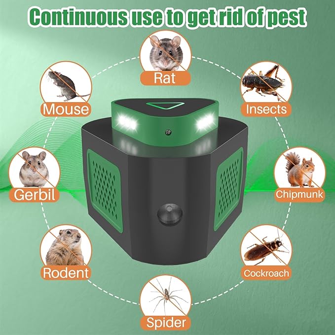 2 Packs Rodent Repellent Ultrasonic Pest Repeller Plug in for Home, 360°Mice Traps for House Indoor, Upgraded Mouse Repellent with Flashing Light for Basement Attic Garage Warehouse