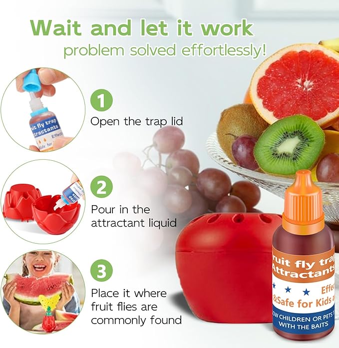 Fruit Fly Trap Refill Liquid Only, 2025 Upgrade Traps for Indoors, Efficient Gnat Killer Indoor, Fruit Bait Home, Kitchen (6, Orange)