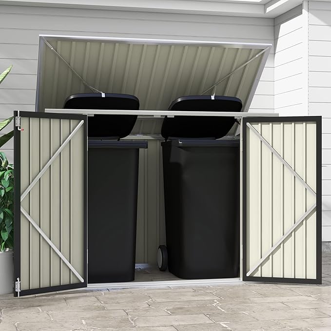 Patiowell 6 x 3 FT Horizontal Metal Shed, Outdoor Storage Shed with Double Lockable Doors and Easy Lift Hinges for Trash Cans, Garden Tools and Pool Accessories, Sloping Roof for Backyard Garden Lawn