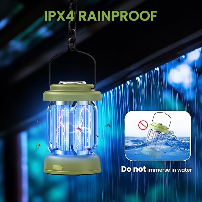 LiBa Portable Outdoor Bug Zapper, Electric Mosquito Killer Lamp for Camping, Patio, Garden, Kitchen - Rechargeable, Waterproof, Lighting and Mosquito Killer 2 in 1