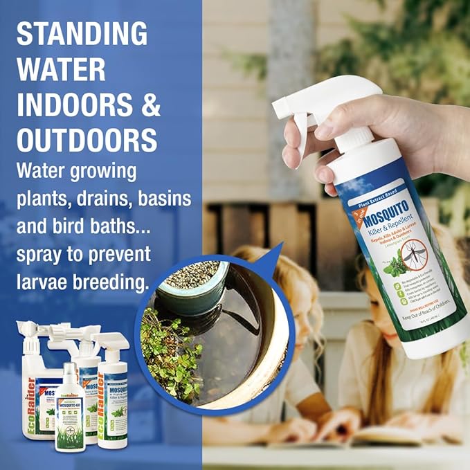 EcoVenger Mosquito Killer by EcoRaider Triple-Action Spray 16 oz, Kills All Stages + Larvae Control + Lasting Repellency, Indoor & Outdoor, Citrus Scent, Non-Toxic Plant Based Formula