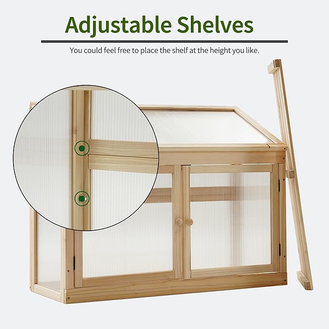 MCombo 2-Tier Wooden Cold Frame Garden Greenhouse Raised Flower Planter Shelf Bed Protection 6057-0160 (Natural)