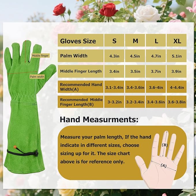 Gardening Gloves for Women, Garden Gloves for Thorn Proof, Professional Rose Pruning Gloves, Long Leather Garden Gloves (Medium, Forest Green)