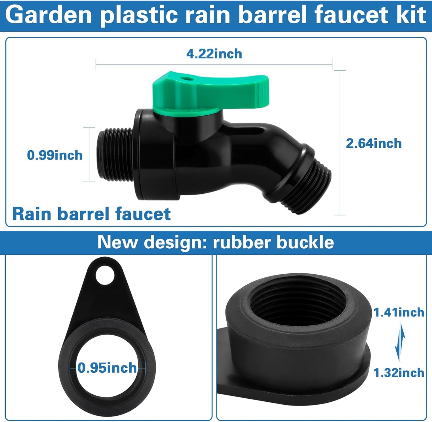 Rain Barrel Spigot Kit with High Flow Valve No Inside Access Needed,External Installation 3/4" NPT to 3/4" GHT Faucet for Plastic WaterTanks,Buckets,Rainwater Drums & Downspout Collectors