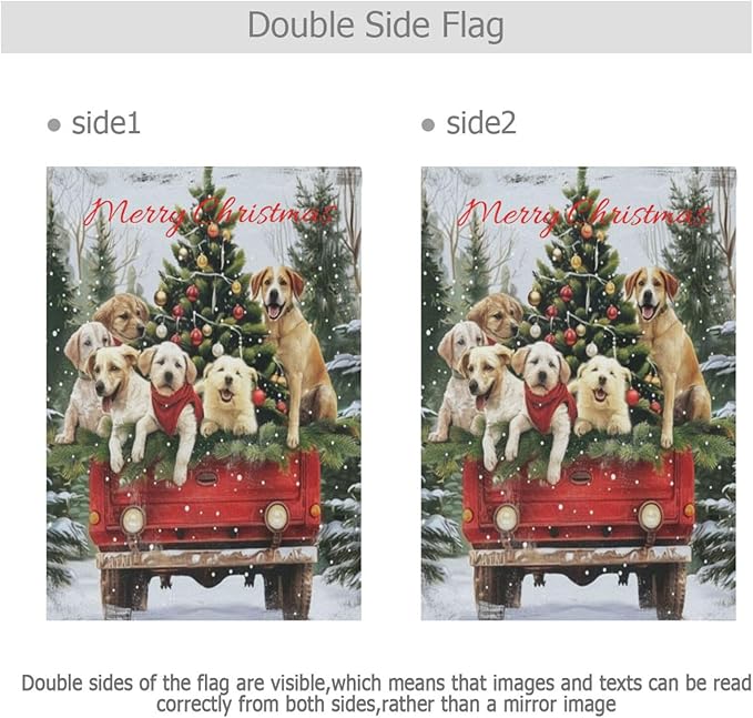 Merry Christmas Welcome Garden Flag 12x18 Inch Winter Dog Xmas Yard Flags Large Vertical Double Sided Red Truck New Year House Flag Seasonal Outside Decor for Yard Farmhouse