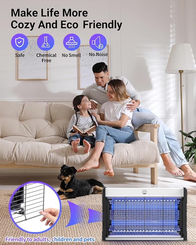 Electric Bug Zapper, 3000V High-Voltage Indoor Fly Killer, Powerful Electric Mosquito Zapper for Fly, Mosquito, Fruit, Moth, Gnat, Trap with Removable Washable Tray for Home Patio Backyard