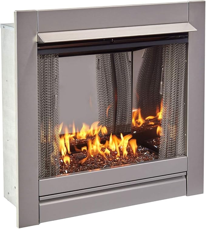 Duluth Forge Ventless Stainless Outdoor Gas Fireplace Insert with Reflective Copper Glass Media - 24,000 BTU, Manual Control - Model# DF450SS-G-RCO