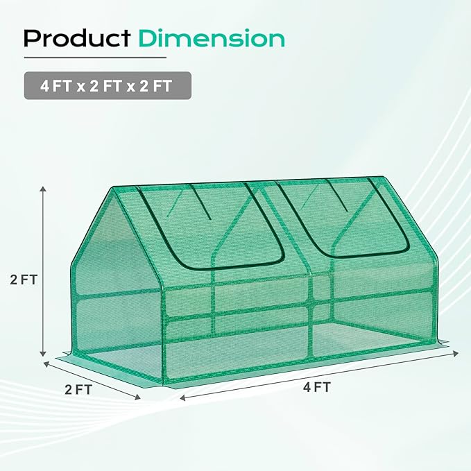 BPS 4x2x2 ft Mini Greenhouse with Green PE Cover UV-Protected Roll-Up Zipper Windows, Ideal for Indoor or Outdoor Use on Raised Garden Beds