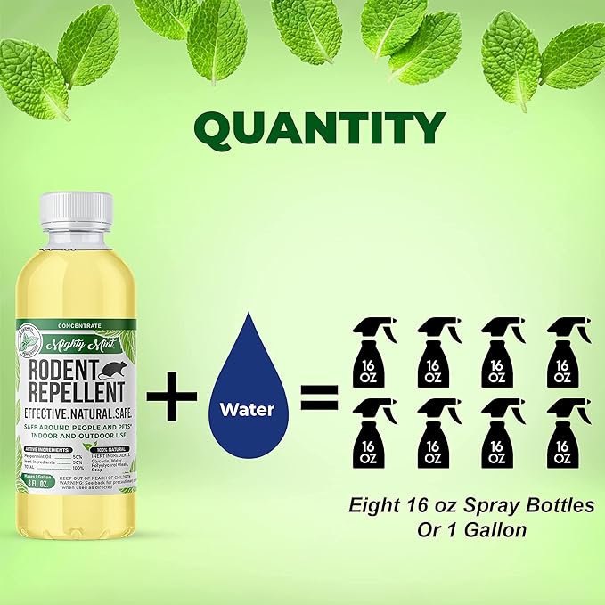 Mighty Mint Peppermint Oil Rodent Repellent Concentrate – Natural Indoor & Outdoor Control for Mice and Rats – Plant-Based, Extra-Strong Formula - 16 oz