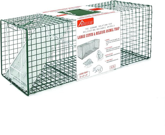 HOMESTEAD 32 Inch Live Animal Trap - Specialized for Raccoons, Opossums, Groundhogs, Skunks, Feral Cats, Squirrels - Humane Way Catch & Release Animal Trap