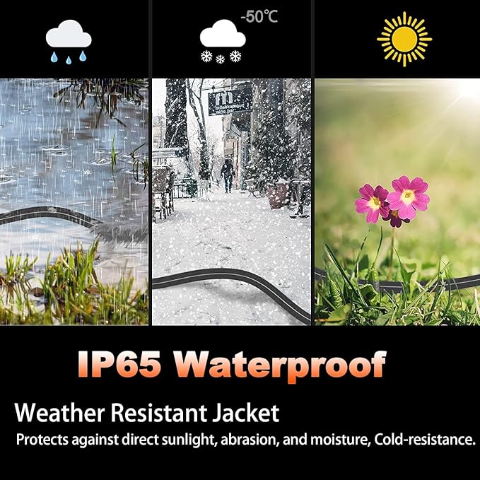 HUANCHAIN 10 ft (2pack) Indoor Outdoor Black Extension Cord Waterproof, 16/3 Gauge Flexible Cold-Resistant Appliance Cord Outside, 13A 1625W 16AWG SJTW, 3 Prong Heavy Duty Electric Cable, ETL