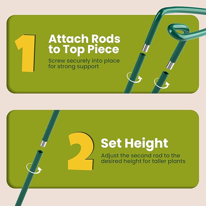 6 Pack Plant Support Stakes – Tall Plant Stakes for Indoor and Outdoor Gardens - Peony Cages and Supports - Cage Rings for Potted Flowers, Peony, Hydrangea, and Rose Bush (10" W x 16" - 24" H)