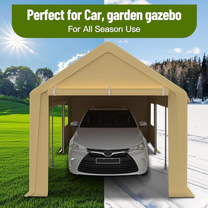 10 X 20FT Heavy Duty Carport, Portable Garage with Roll-Up Windows,Removable Sidewalls & Doors, Outdoor Tent Garage for Car,Truck,Boat