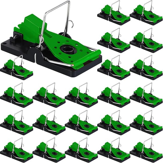 Qualirey 24 Pcs Plastic Mouse Rat Traps House Indoor Quick Effective Safe for Warehouse Garden Kitchen 3.86 x 1.81 x 2.17 Inch (Black,Green)
