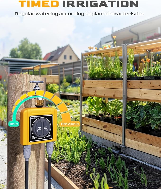 RAINPOINT WiFi Water Timer with Brass Inlet, 2 Outlets Sprinkler Timer,Automatic Irrigation System Controller, APP & Voice Control, Irrigation by Weather/Quantity/Soil Moisture