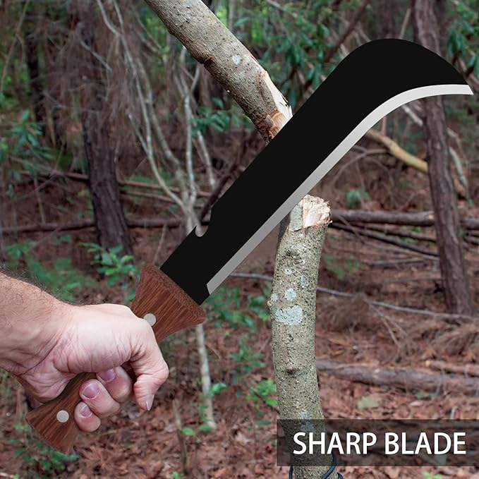 Billhook Sickle Machetes, 15.6" Sharp Machete for Yard Work, Machete for Cutting Trees Heavy Duty, Gardening Machetes with No-Slip Wood Handle and Nylon Sheath, Sickle Knife Machetee for Grass