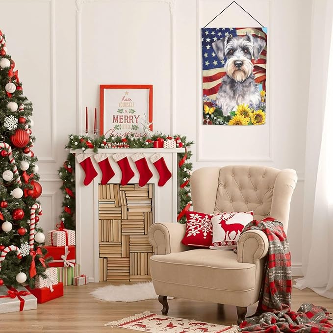 Schnauzer American Patriotic Dog Flag Garden Flag Welcome Party Outdoor Outside Decorations Picks Home House Garden Yard Decor 12x18 Inch